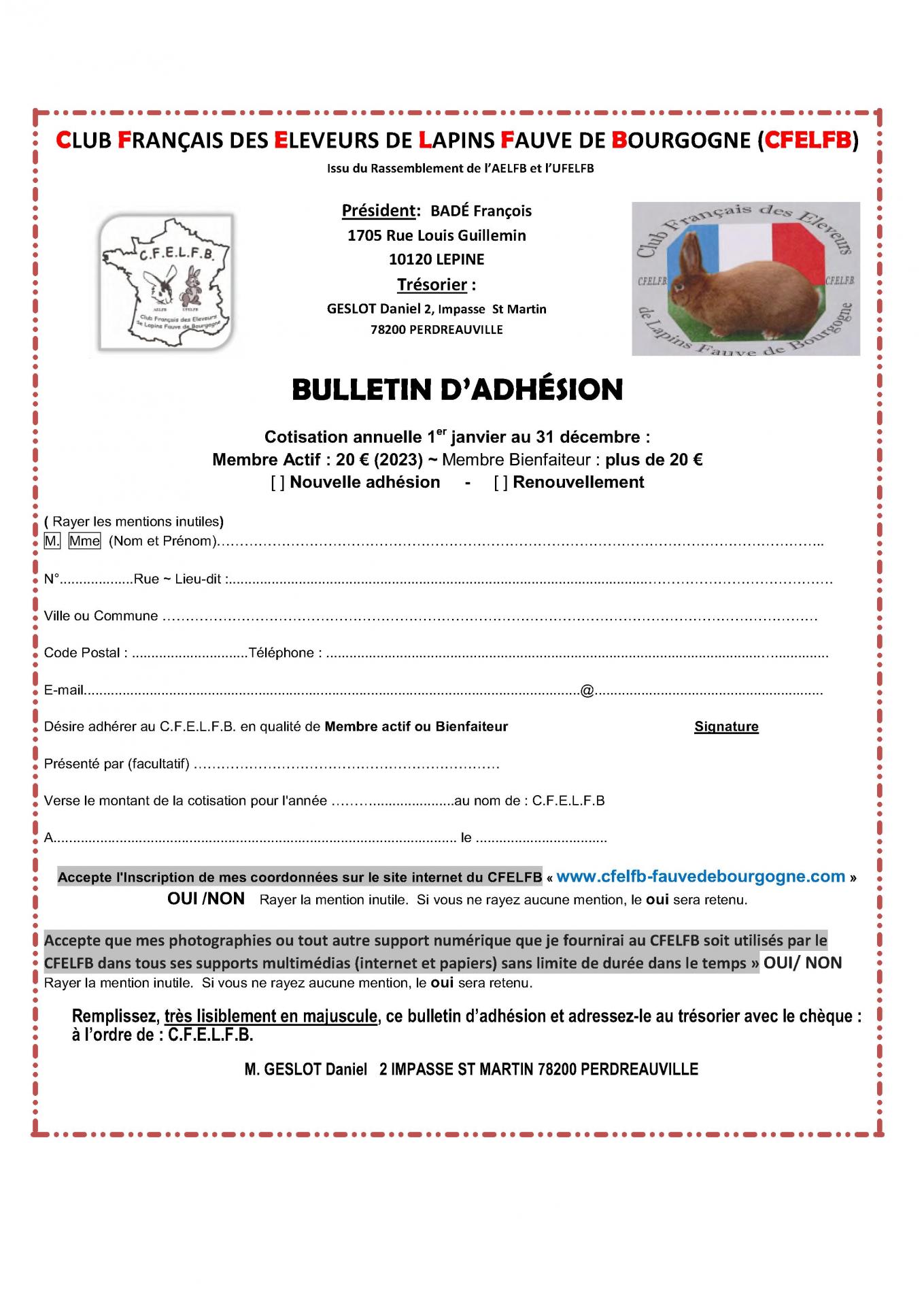 Bulletin adhesion cfelfb 2023