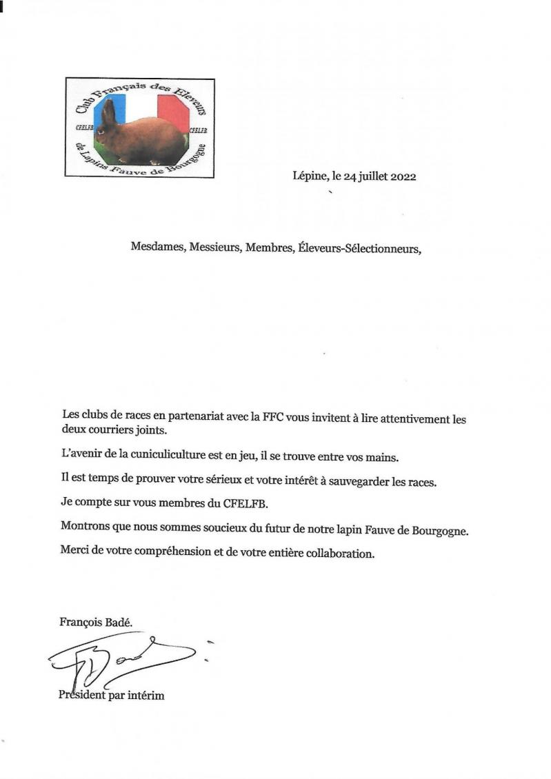 Mail clubs ffc juillet 2022
