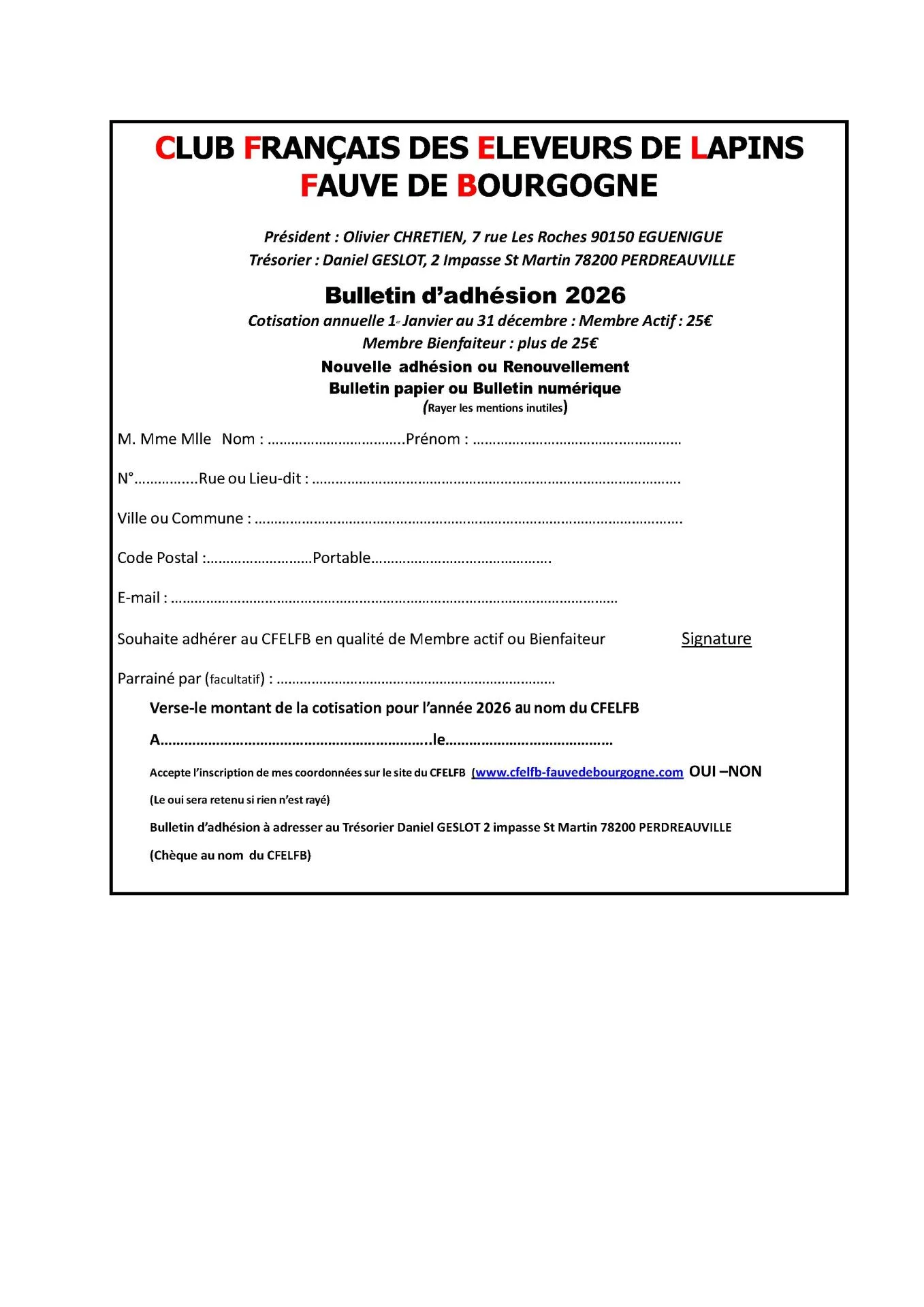 Bulletin adhesion 2026