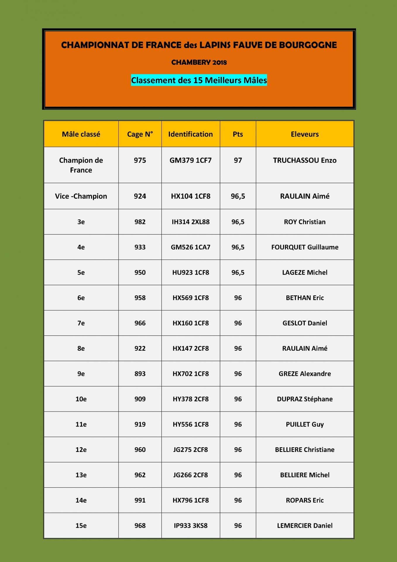 Chambery classement des 15 males pour le site 1