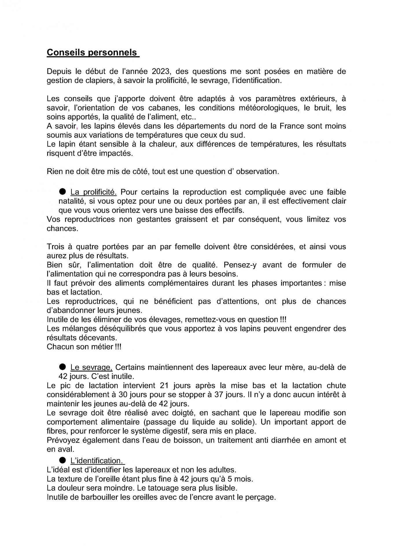 Conseils personnels 1