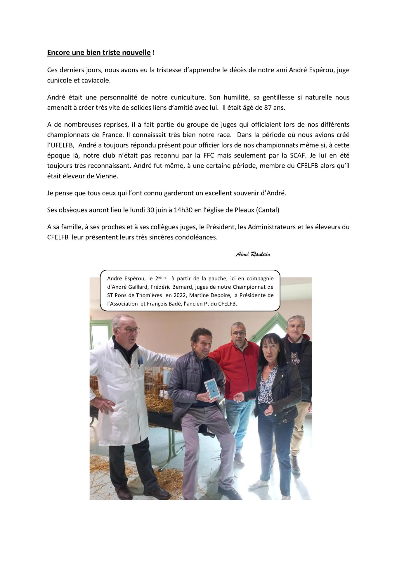 Encore une triste nouvelle