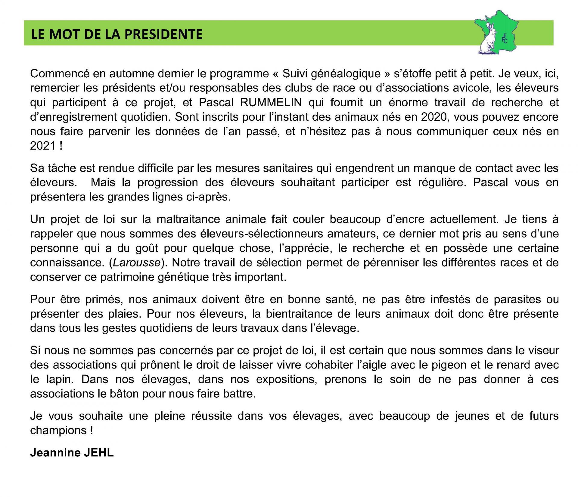 Le mot de la présidente J JEHL  2021 3