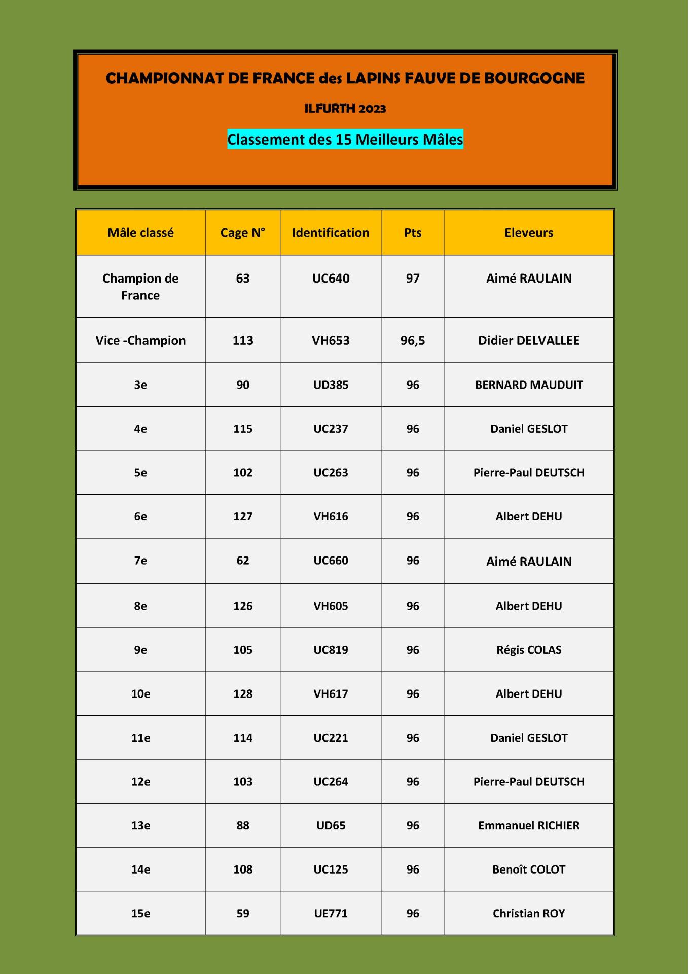 Fiche classement males