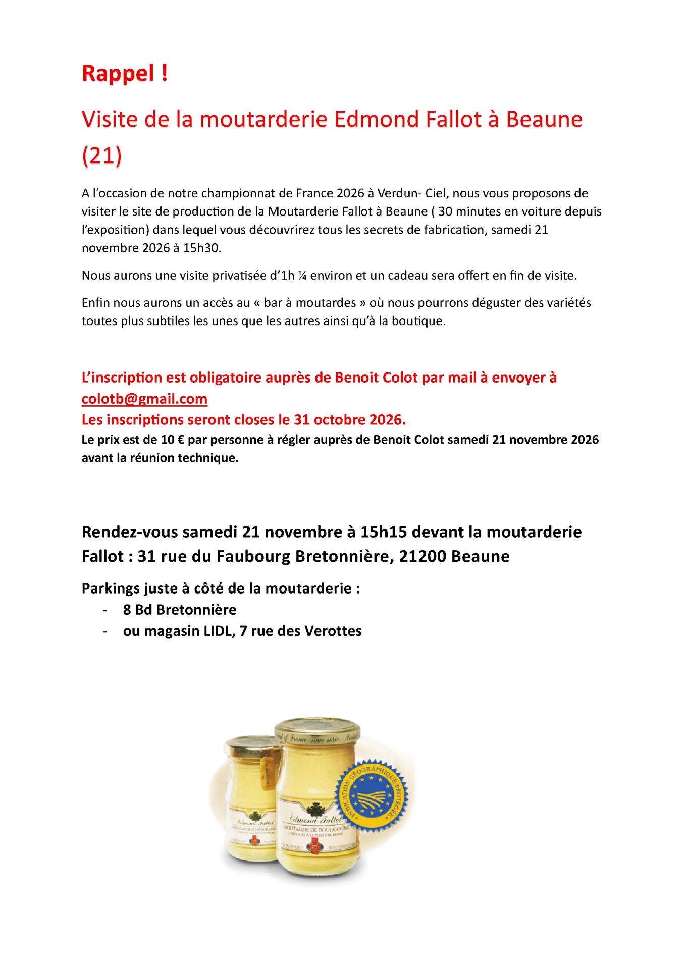 Rappel visite moutarderie