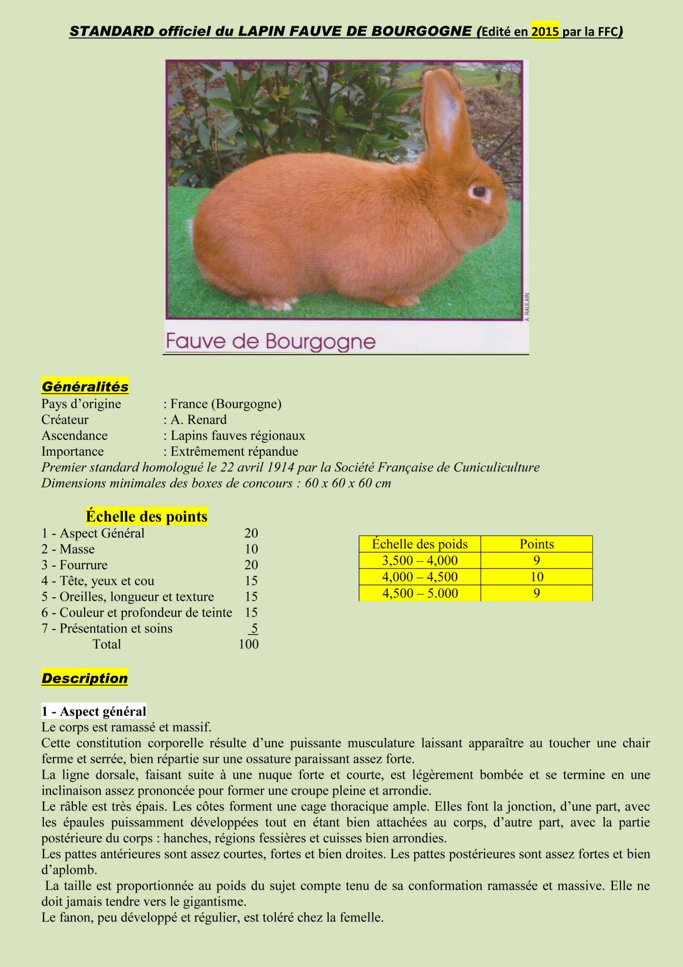 Standard officiel du lapin fauve de bourgogne edition 2015 1